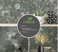 Papel Tapiz Con Patrón Floral PVC Libre - Verde, Blanco, Rosa