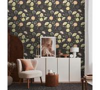 Papel Tapiz Con Patrón Floral Y Estructura Brillante - Negro, Verde, Multicolor