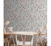 Papel Tapiz Con Suaves Ramas De Flores - Verde, Rosa, Crema