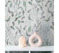 Papel Tapiz Con Suaves Ramas De Primavera - Verde, Blanco, Gris