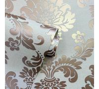 Fine Decor Papel Tapiz Geométrico Rosa Dorado / Beige - Raya / Damasco