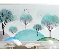 Papel tapiz de acuarela de árbol pequeño y fresco, decoración sencilla para sala de estar, pintura mural para cafetería y restaurante, 3D, 400 x 280 cm