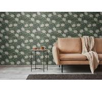 Papel Tapiz De Estilo Floral Con Flores Y Hojas Texturizadas Mate - Negro, Verde