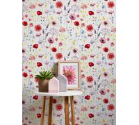 Papel Tapiz De Flores Acuarela - Colorido, Blanco