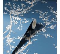 Papel Tapiz De Flores Brillantes Orientales Azul Blanco Verde Azulado 692805