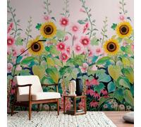 Papel Tapiz De Flores Coloridas Con Girasoles Y Un Patrón De Gran Tamaño