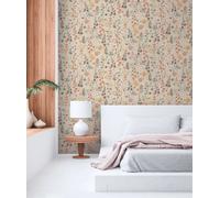 Papel Tapiz De Flores Coloridas En Diseño Acuarela - Beige, Naranja, Marrón