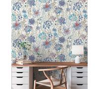 Papel Tapiz De Flores Y Flores En Estilo Acuarela - Azul, Blanco, Gris