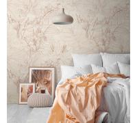 Papel Tapiz De Jungle Discreto Con Flores Esbozadas Y Hojas De Palma