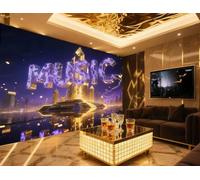 Papel Tapiz De Moda, Luz Dorada, Edificio Colorido, Música De Moda, Tema, Bar, Restaurante Occidental, Fondo, Mural De Pared, Té De La Tarde, Cafetería, Papel Tapiz,3D,350x245cm