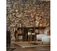 Papel Tapiz De Piedras Pared De Piedra Premium 368x248cm No Tejido Naranja Gris