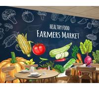 Papel Tapiz De Pizarra Pintado A Mano, Creativo, Frutería Y Verduras, Pared De Fondo De Restaurante, Papel Tapiz De Restaurante Occidental, Mural De Cafetería,3D,200x140cm