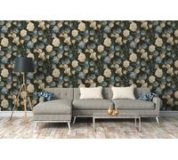 Papel Tapiz De Rosas, Patrón Clásico De Flores - Azul, Verde, Crema