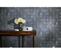 Papel Tapiz Detallado Con Ornamentos Brillantes Y Estructura Fina - Azul