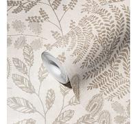 Papel Tapiz Diseño De Hojas En Estilo Boho - Beige, Metálico