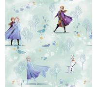 Papel Tapiz Disney Frozen 53cm x 10m Elsa Anna Olaf Púrpura Menta Dormitorio