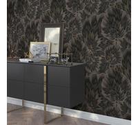 Papel Tapiz Efecto Mármol Floral Lavable Negro / Dorado Erismann 10402-15