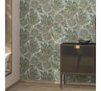 Papel Tapiz Efecto Mármol Floral Lavable Verde / Dorado Erismann 10402-24