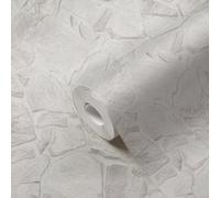 Papel Tapiz Efecto Piedra Con Diseño 3D - Gris, Blanco, Gris