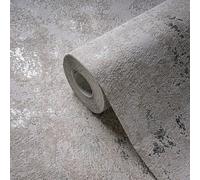 Papel Tapiz En Efecto De Yeso Grueso Con Acentos - Gris, Beige, Plata