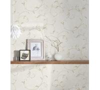 Papel Tapiz En Efecto Yeso Con Patrón De Ramas Doradas - Beige, Crema, Oro