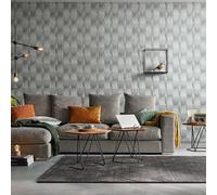 Papel Tapiz Erismann Efecto 3D Rayas Metálicas Geométricas Gris/Plata 10046-10