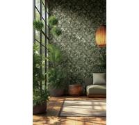 Papel Tapiz Exótico Oscuro Con Patrón De Hojas Tropicales Y Superficie Fina