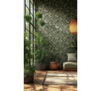 Papel Tapiz Exótico Oscuro Con Patrón De Hojas Tropicales Y Superficie Fina