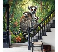 Papel tapiz faune de la forêt tropicale lianas de lémuriens 300x210cm Papel Pintado Mural Grande TNT XXL Moderna Decoración Salón/Dormitorio De Pared Sala Cuarto Oficina Salón,verde oscuro