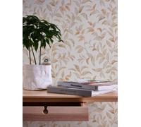 Papel Tapiz Floral Brillante Estructurado - Blanco, Naranja