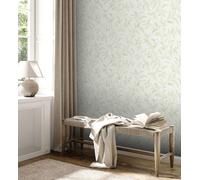 Papel Tapiz Floral Brillante Estructurado - Blanco, Verde