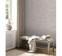 Papel Tapiz Floral Con Brillo Estructurado - Gris, Plata
