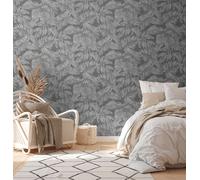 Papel Tapiz Floral Con Diseño De Selva - Antracita, Gris, Plata