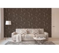 Papel Tapiz Floral Con Diseño De Selva - Marrón, Gris, Negro