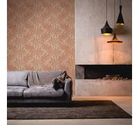 Papel Tapiz Floral Con Flor De Selva - Beige, Rojo, Naranja