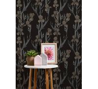 Papel Tapiz Floral Con Flores En Estilo De Dibujo - Negro, Gris, Marrón