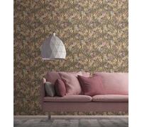 Papel Tapiz Floral Con Flores Y Hojas Estructuradas Mate - Marrón, Beige, Lila