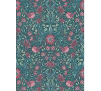 Papel Tapiz Floral Con Flores Y Pájaros - Verde Oscuro, Rosa, Verde