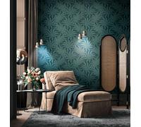 Papel Tapiz Floral Con Hojas De Jungla Botánicas - Petróleo, Oro, Azul