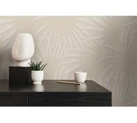 Papel Tapiz Floral Con Hojas De Palma - Beige, Blanco