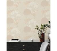 Papel Tapiz Floral Con Hojas Ligeramente Texturizado, Mate - Beige, Crema, Rosa