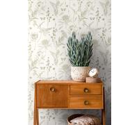 Papel Tapiz Floral Con Pájaros Y Mariposas Estructurado Mate - Blanco, Verde