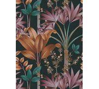 Papel Tapiz Floral Con Patrón De Hojas - Colorido, Negro, Naranja