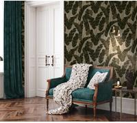 Papel Tapiz Floral Con Patrón De Selva - Beige, Negro