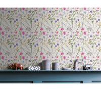 Papel Tapiz Floral Con Patrón Floral - Crema, Verde, Multicolor