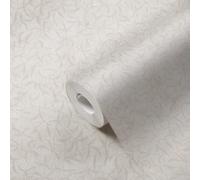 Papel Tapiz Floral Con Ramas Y Flores - Crema, Gris, Beige