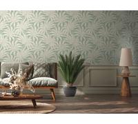 Papel Tapiz Floral Detallado Con Flor De Selva - Verde, Dorado, Plateado