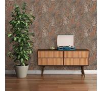 Papel Tapiz Floral En Diseño Gráfico Con Estructura Ligera, Mate - Rosa, Gris