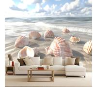 Papel Tapiz Fotográfico 150x105 cm Olas Playa Estrellas de Mar Conchas 3D Murales Tejido No Tejido Mate Póster Moderna Fotomurales Para Cuarto de Niño Salón Dormitorio Oficina Decoración de Pared