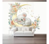 Papel tapiz fotográfico 200 x 140 cm paredes decoración de salón Diseño Gris Koala Dibujos Animados para dormitorio sala de estar papel tapiz no tejido, Luna Flores Amarillo